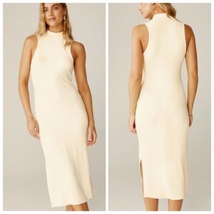 New Beyond Yoga Well Traveled Mockneck Sleeveless Ivory Midi Dress Large NWT